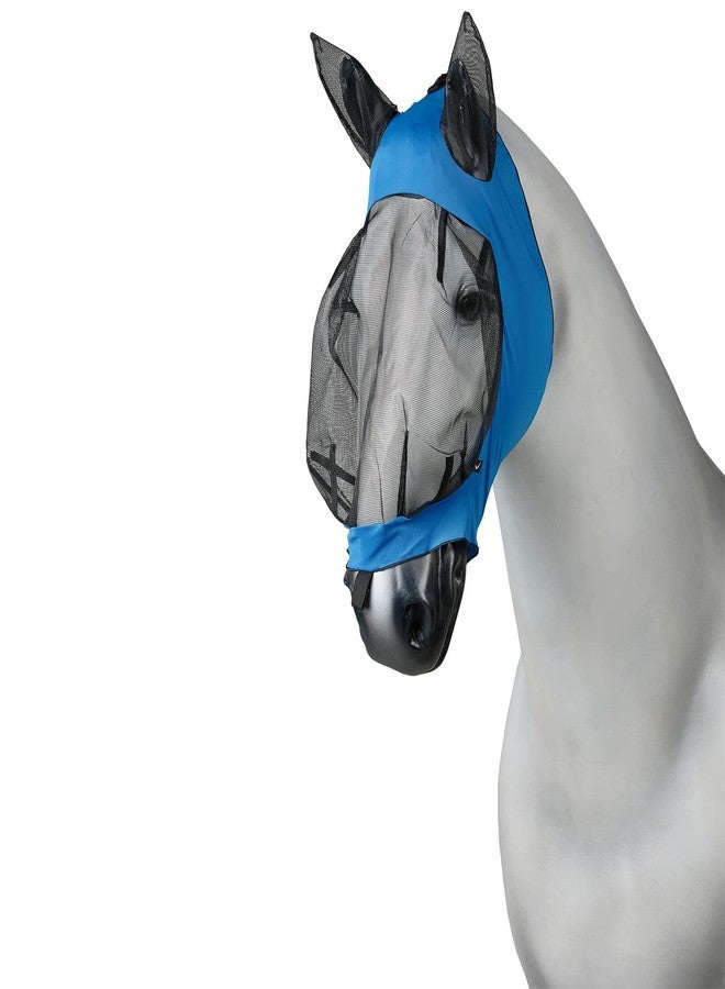 HORZE Soft Stretch Breathable Lycra Mesh Insect Fly Mask with Ear Protection - Blue - Horse - Image 1